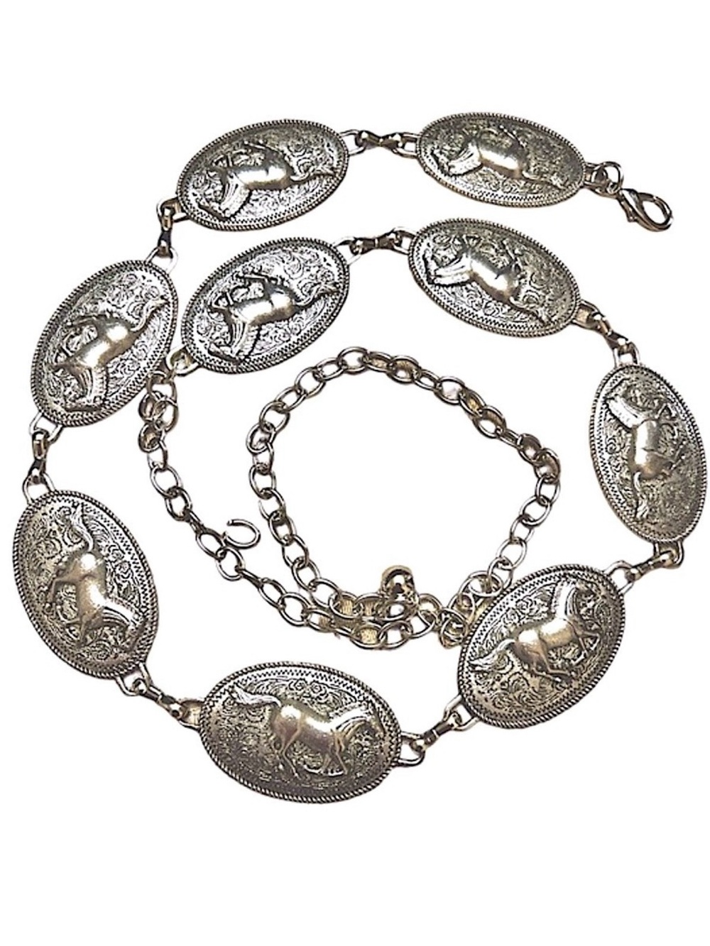 Horse themed chain belt silver toned country western coastal cowgirl - Picture 2 of 10